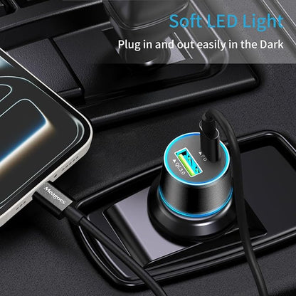 67.5W Car Charger USB C Super Fast Charging, 45W USBC & QC3.0 Port Plug for iPhone 17 Pro Max/Air/16/15/iPad, Samsung S26 Android Cell Phone, Dual 12V Cigarette Lighter Adapter + 6.6 ft Type C Cable