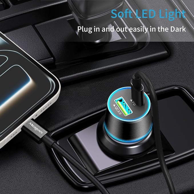 67.5W Car Charger USB C Super Fast Charging, 45W USBC & QC3.0 Port Plug for iPhone 17 Pro Max/Air/16/15/iPad, Samsung S26/S25 Android Cell Phone, Dual 12V Cigarette Lighter Adapter + 5 ft Type C Cable