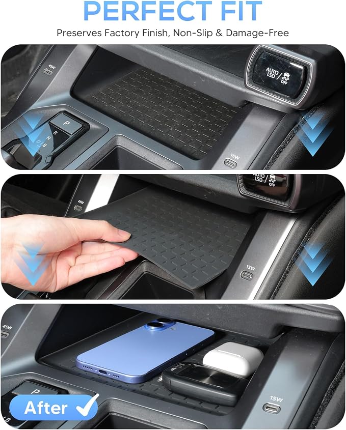 Autorder 2PCS Center Console Organizer Tray for 2026 Toyota RAV4 Accessories - Anti-Scratch & Waterproof Passenger Organizer Tray & Lower Center Console Tray - Silicone Black