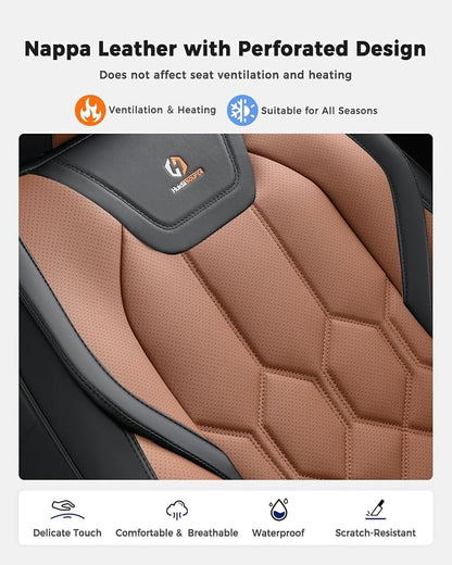 Huidasource Front Seat Covers, Universal Fit for Most Cars SUV Trucks, Full Coverage Leather Seat Cover, Airbag Compatble, Seat Function Retain, Storage Pocket Design, Easy to Install, Black & Brown