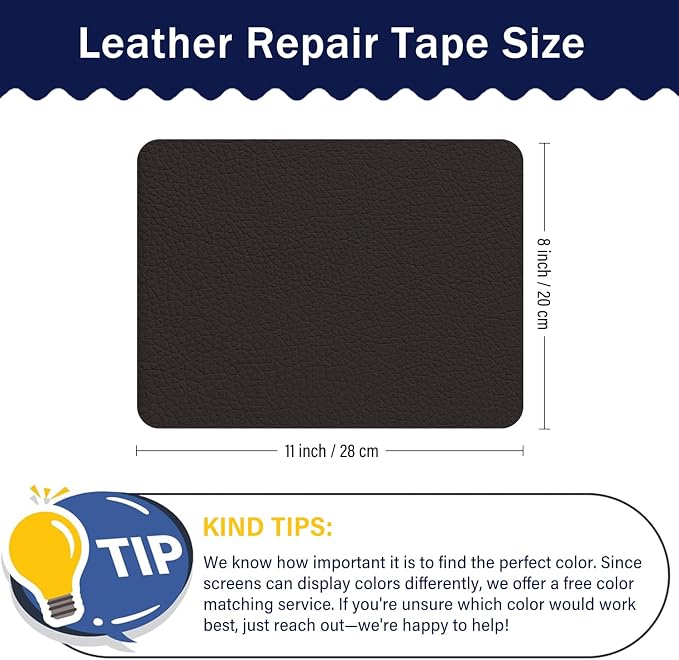 Zenyao Leather Repair Patch Tape - Self Adhesive Leather Repair Kit for Car Seat Furniture, Heavy Duty Vinyl Repair Patch for Couch Sofa, Waterproof Fix for Tears, 8x11 Inch, 2 Pieces, Dark Brown