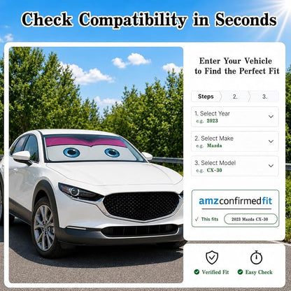 Car Windshield Sun Shade, Pink Cute Eyes Funny Car Sun Shade Universal Fits Sedan SUV Hatchback Compact Cars, UV Heat Protection - 59 x 27.5
