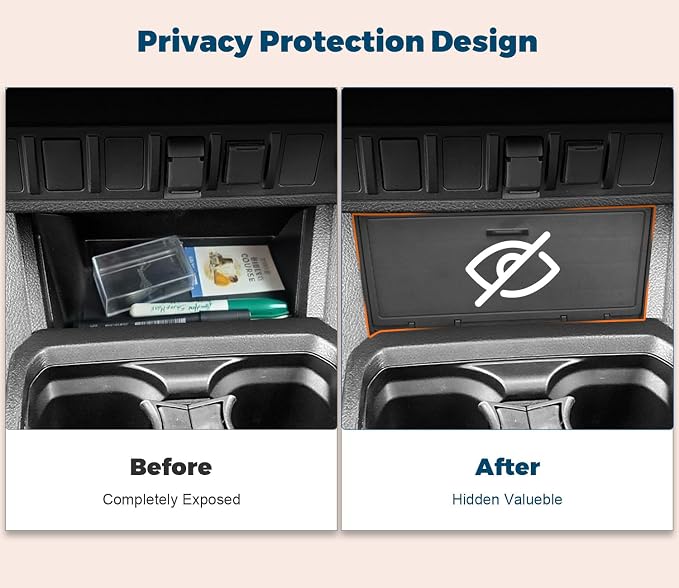 GZSH Hidden Front Center Console Cover fit for Toyota Tacoma 2016-2023 (3RD GEN Tacoma) Anti-Drop Privacy Premium ABS Plastic Center Console Cover (Fit for Wireless charging and No charging)