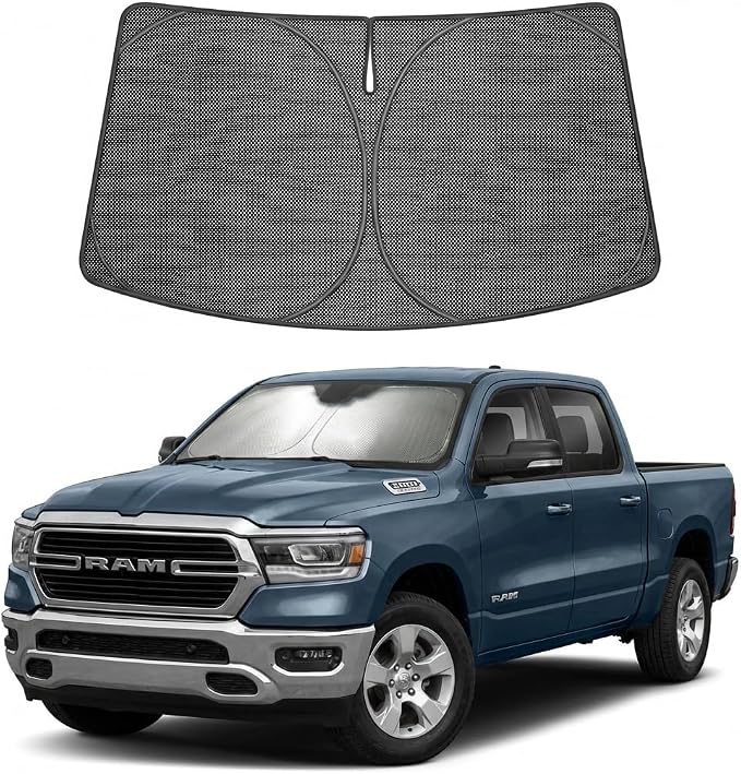 Proadsy Windshield Sun Shade Custom Fit Dodge RAM 1500 2019-2026 Ice Crystal Black Front Window Sunshade UV and Heat Blocker Foldable Visor Keeps Car Cooler for Summer Parking and Daily Use