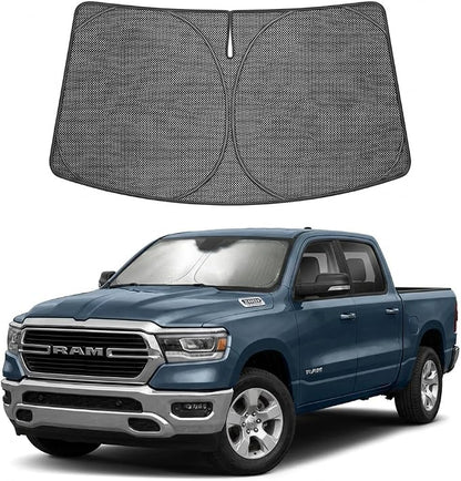 Proadsy Windshield Sun Shade Custom Fit Dodge RAM 1500 2019-2026 Ice Crystal Black Front Window Sunshade UV and Heat Blocker Foldable Visor Keeps Car Cooler for Summer Parking and Daily Use