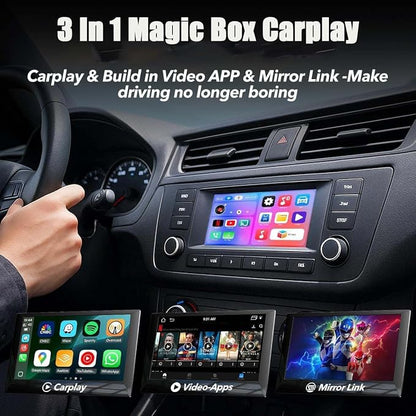 2026 New 3 in 1 Magic Box Carplay, Wireless CarPlay Adapter Magic Video Box with USB Drive, Wireless Carplays Adapter Netflix for Wired CarPlays & Android Auto Cars (Gray 2+16G)