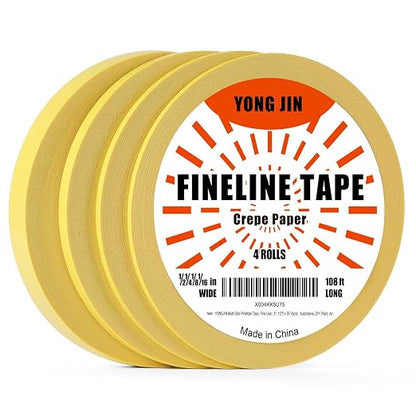 YONGJIN Multi-Size Pinstripe Tape, Fine Line Masking Tape Set for Automotive, DIY, Paint, Art (1/16", 1/8", 1/4", 1/2")