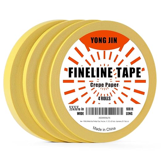 YONGJIN Multi-Size Pinstripe Tape, Fine Line Masking Tape Set for Automotive, DIY, Paint, Art (1/16", 1/8", 1/4", 1/2")