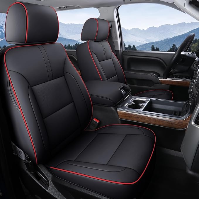 Coverado Car Seat Covers Full Set Faux Leather-Custom Fit Chevy Silverado/GMC Sierra (2007-2013 & 2019-2026 1500, 2020-2026 2500HD/3500HD) Compatible with Crew/Double/Extended Cab (Red)