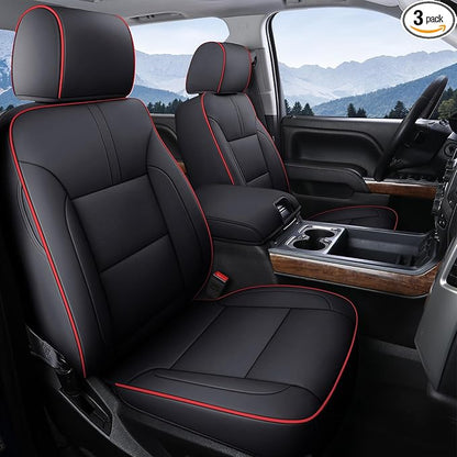 Coverado Chevy Silverado Seat Covers, Faux Leather Seat Covers Fit for Chevy Silverado GMC Sierra 2007-2025 1500, 2015-2025 2500HD 3500HD Crew Double Extended Cab (Front, Red)