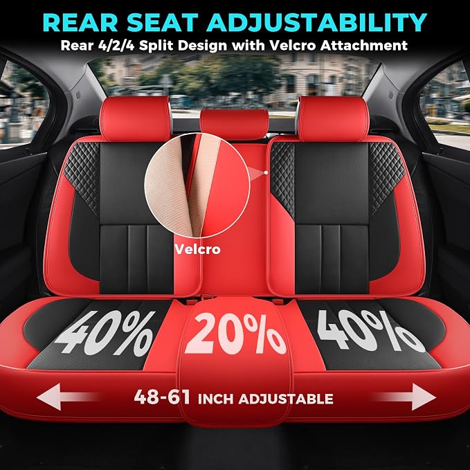 Car Seat Covers Full Set - Universal Seat Covers for Cars SUV Truck – Faux Leather Automotive Seat Covers, Breathable & Waterproof Front and Rear Seat Protectors, Fit for Most Cars-Redblack