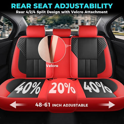 Car Seat Covers Full Set - Universal Seat Covers for Cars SUV Truck – Faux Leather Automotive Seat Covers, Breathable & Waterproof Front and Rear Seat Protectors, Fit for Most Cars-Redblack