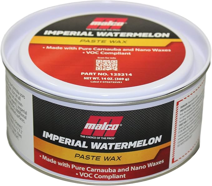 Malco VOC Compliant Imperial Paste Wax, Watermelon Scent – Creates High Gloss Finish/Provides Durable Protection/Premium Wax for Use on Fiberglass, Gel Coat and Painted Finishes / 14 Oz. (125214)