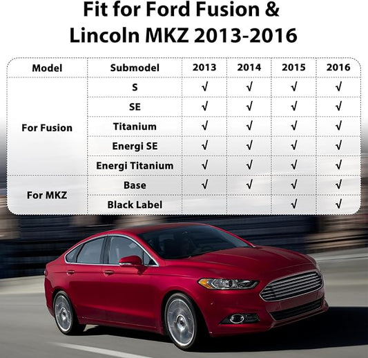 Floor Mats for Ford Fusion & Lincoln MKZ 2013-2016 Custom Fit Automotive Non-Slip Waterproof Floor Liner All Weather TPE Car Accessories Mats Set, Front & 2nd Row & Cargo Liner
