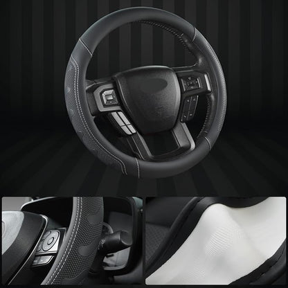 GIANT PANDA Car Steering Wheel Cover for Ford - F150 F250 F350 Expedition, (15.5-16 inches - Black+Gray Line)