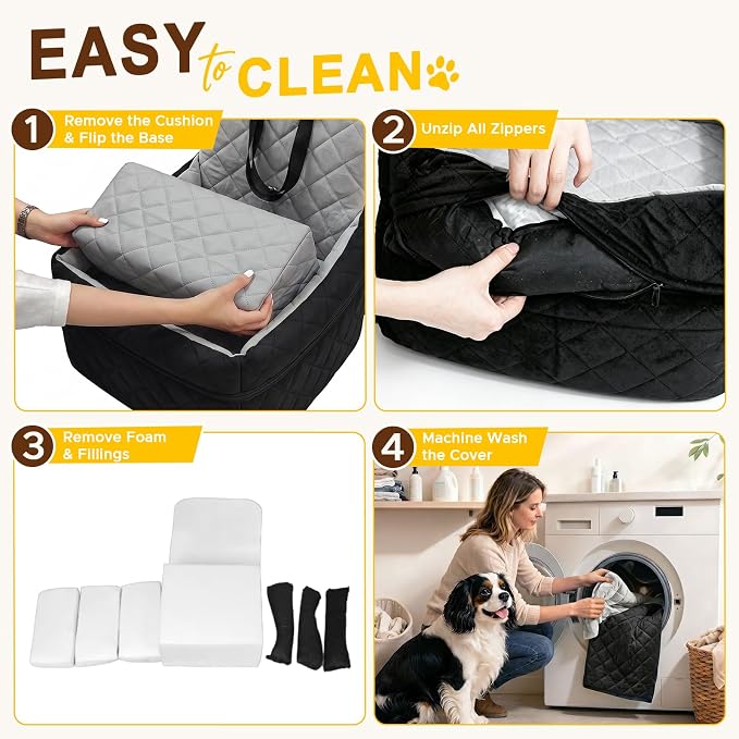 Dog Booster Car Seats for S/M Dogs Up to 35lbs,Pet Car Seat/Travel Bed with Washable&Removable Cover,Storage Pockets,Dog Safety Belt and Elevated Cushion Fits in Front/Back Seat