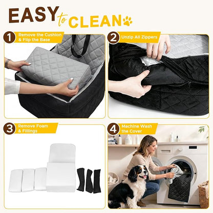 Dog Booster Car Seats for S/M Dogs Up to 35lbs,Pet Car Seat/Travel Bed with Washable&Removable Cover,Storage Pockets,Dog Safety Belt and Elevated Cushion Fits in Front/Back Seat