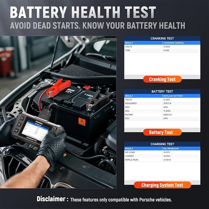 FOXWELL NT510 Pro OBD2 Scanner fit for Porsche, 2-in-1 Diagnostic Tool & 12V Battery Tester, Full System Bi-Directional Control Code Reader with All Resets, Oil Reset & Battery Registration Tool