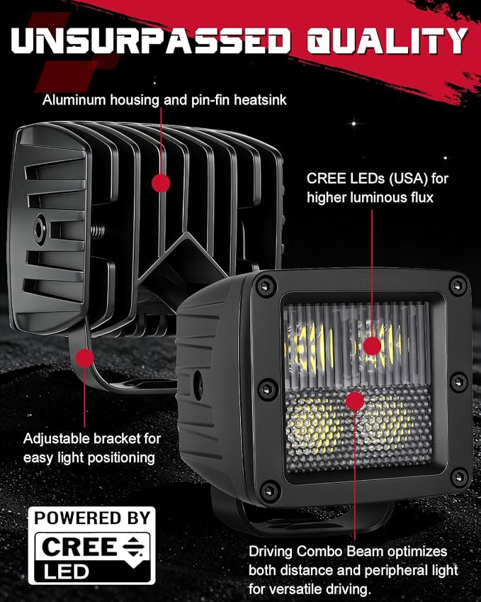 OFFROADTOWN LED Cubes, 3 Inch 80W CREE LED Pods Offroad Fog Lights Driving Ditch Backup Reverse Light for for Trucks UTV SUV ATV Motorcycle Pickup Boat - 2Pcs Driving Combo Beam