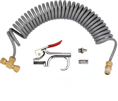 Gray Heavy Duty Air Seat Blow Gun Kit for Truck, 1/4 Inch × 11.5 Feet PU Coil Air Hose, Lever Air Duster Blow Gun Cleaning with 2 Nozzle Tips，Coil Air Hose Brass Compression Fittings Connect