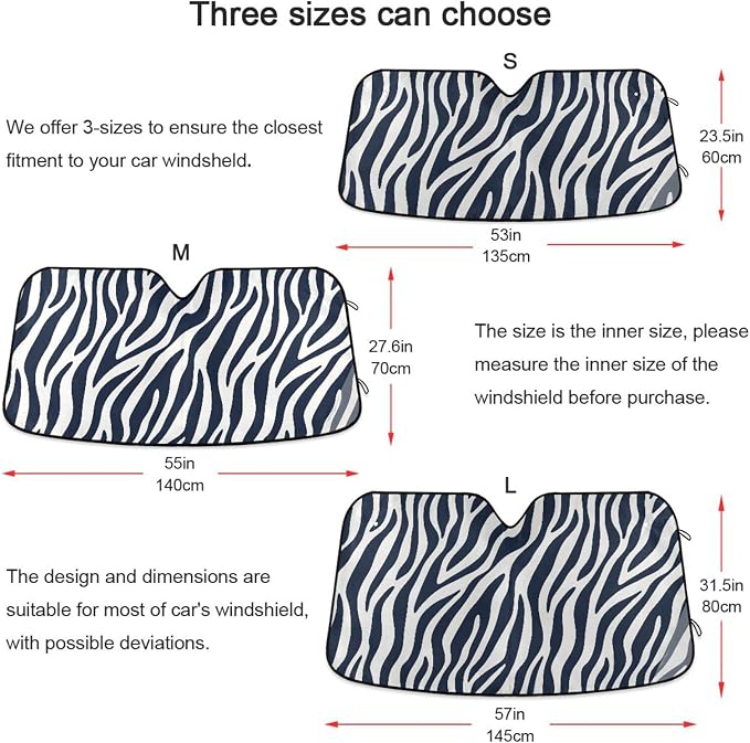 Windshield Sun Shade Blue White Zebra Print Front Window Block UV Shades Visor Reflective Retractable for Car SUV Trucks