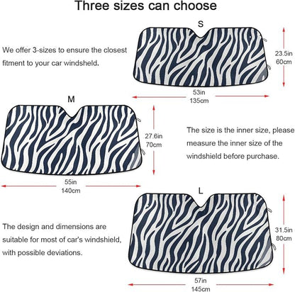 Windshield Sun Shade Blue White Zebra Print Front Window Block UV Shades Visor Reflective Retractable for Car SUV Trucks