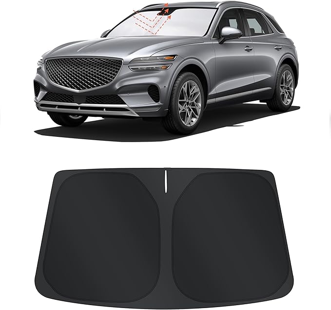 TINGLU Sun Shade for Genesis GV70 2022-2025 2026 Accessories Windshield Sun Shade Window Shade UV Rays Protection Sun Visor Cover with Steering Wheel Sunshade Storage Bag
