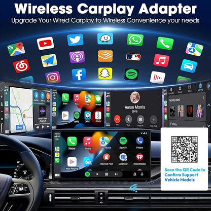 Wireless Carplay Adapter for Apple iPhone iOS 10+ ＆ Android Mini Ultra-Compact USB-A Dongle Converts Wired to Wireless Car Play Adapter Plug & Play Fast Auto Connection for Cars 2016+