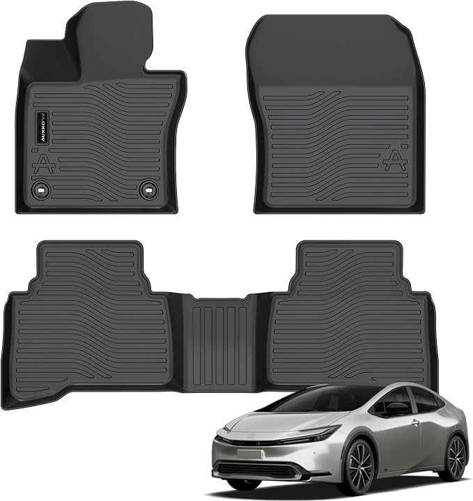 Auxko All Weather Floor Mats Fits for Toyota Prius & Prius Prime 2023 2024 2025 2026 TPE Rubber Liners Accessoires for Prius Odorless All Season Guard Anti-Slip Car Protector Mats Black
