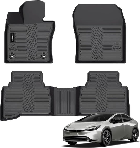 Auxko All Weather Floor Mats Fits for Toyota Prius & Prius Prime 2023 2024 2025 2026 TPE Rubber Liners Accessoires for Prius Odorless All Season Guard Anti-Slip Car Protector Mats Black