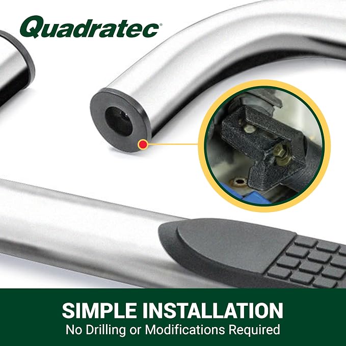 Quadratec QR3 Heavy Duty Side Step, Set of 2, Stainless Steel - Fits Jeep Wrangler YJ & TJ 1987-2006 - Non-Slip Nylon Pad Running Boards - Round 3" Diameter Mandrel Bent Tube