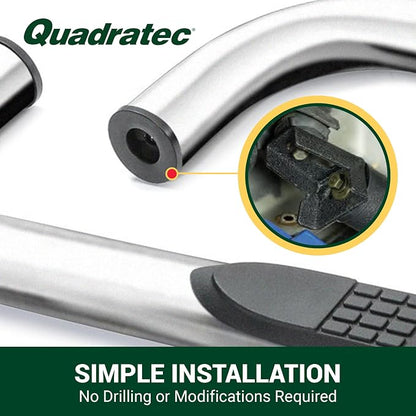 Quadratec QR3 Heavy Duty Side Step, Set of 2, Stainless Steel - Fits Jeep Wrangler YJ & TJ 1987-2006 - Non-Slip Nylon Pad Running Boards - Round 3" Diameter Mandrel Bent Tube