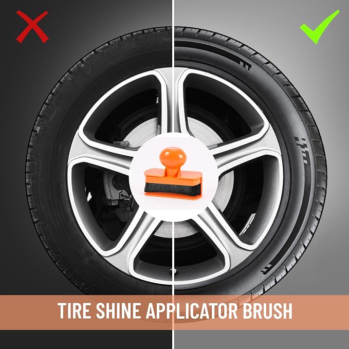 Large Tire Shine Applicator, Car Tire Shine with Curved Brush Head - Large Automotive Tire Dressing Applicator Brush with Storage Stand for Tire Shine Tire Detailing, 3.6 Inch Length (Orange)