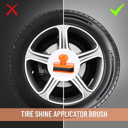 Large Tire Shine Applicator, Car Tire Shine with Curved Brush Head - Large Automotive Tire Dressing Applicator Brush with Storage Stand for Tire Shine Tire Detailing, 3.6 Inch Length (Orange)