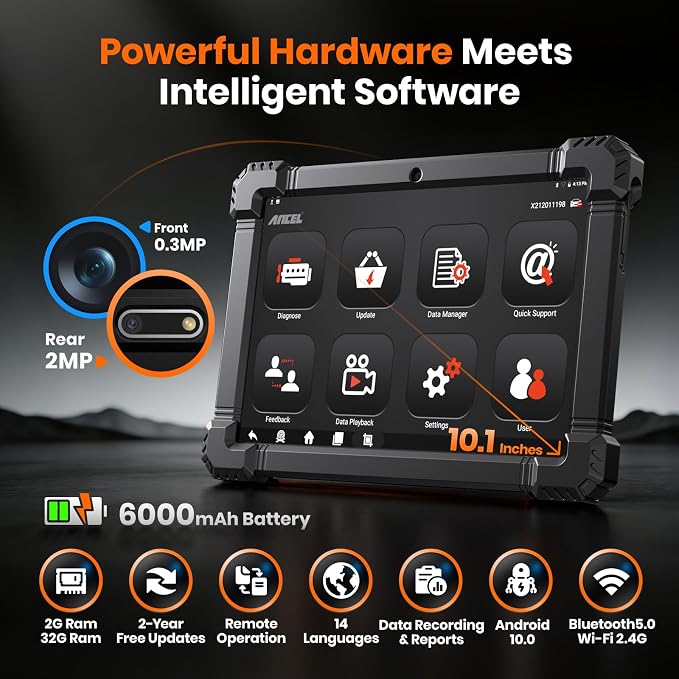 ANCEL X7HD PRO 10.1'' Heavy Duty Truck Scanner, Full-System Diesel Diagnostic Tool with DPF Regen, 42+ Reset, Bi-Directional and Active Test, ECU Coding, HDOBD/OBD2 Scanner for Diesel Trucks - Grey