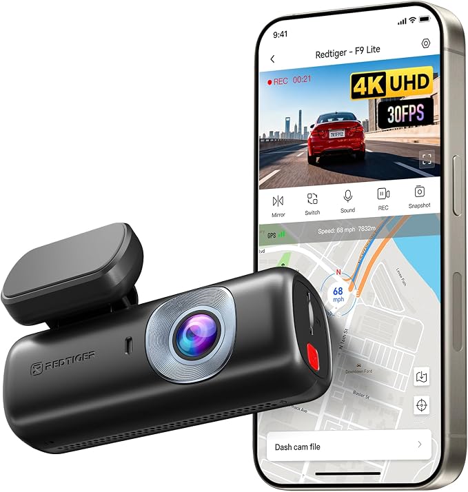 REDTIGER F9 Lite 4K Dash Cam Front, ADAS, Built-in WiFi APP Control Dash Camera for Cars, 2160P UHD Mini Car Dash Cam with GPS, Night Vision, G-Sensor, 24H Parking Monitor (SD Card Not Included)