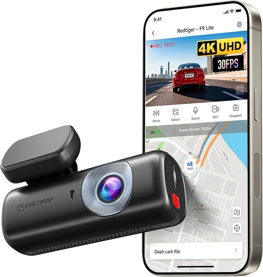 REDTIGER F9 Lite 4K Dash Cam Front, ADAS, Built-in WiFi APP Control Dash Camera for Cars, 2160P UHD Mini Car Dash Cam with GPS, Night Vision, G-Sensor, 24H Parking Monitor (SD Card Not Included)