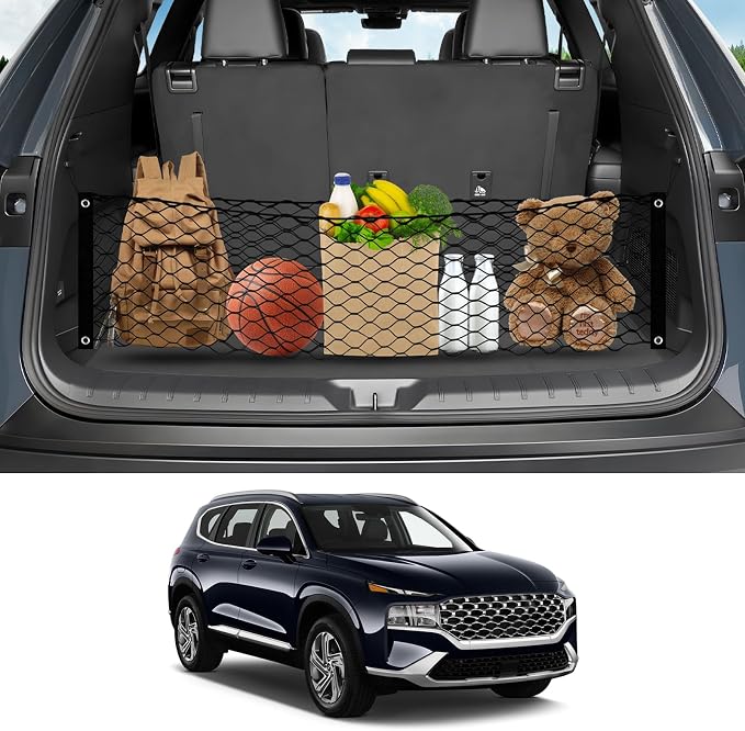 Karltys Cargo Net for 2019-2023 Hyundai Santa Fe Envelope Style, Highly Elastic Rear Trunk Cargo Net for Santa Fe Accessories Double Layer Nylon Mesh Netting with Metal Hooks