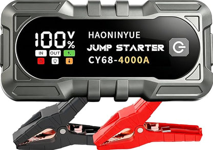 4000A Car Battery Jumper Starter, Battery Jumper Starter Portable (8.0LGas/6L Diesel), 16000mAh Charging Jump Box, Portable Car Jump Starter with Jumper Cables and 600LM LED Light