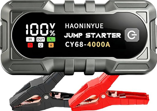 4000A Car Battery Jumper Starter, Battery Jumper Starter Portable (8.0LGas/6L Diesel), 16000mAh Charging Jump Box, Portable Car Jump Starter with Jumper Cables and 600LM LED Light