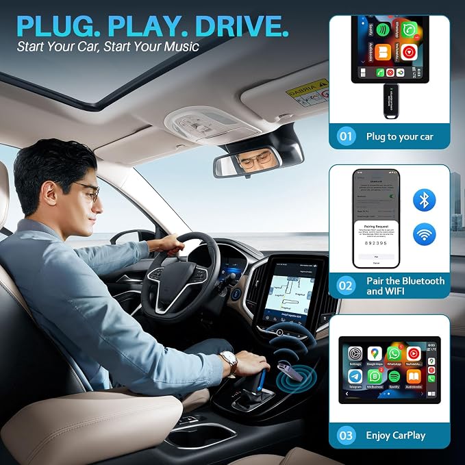Wireless CarPlay Adapter for iPhone, Instant Auto-Connect Bluetooth Apple CarPlay Adapter, Zero Delay, Plug & Play, Stable Bluetooth & Compact Design, 2016+ Car Compatible