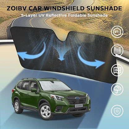 Car Windshield Sun Shade for Subaru Forester 2019-2024 Front Window Sunshade Sun Visor Protection Cover Accessories -5-Layer Bubble Foldable Thicken Blocks Heat & UV Rays Keep Car Cooler