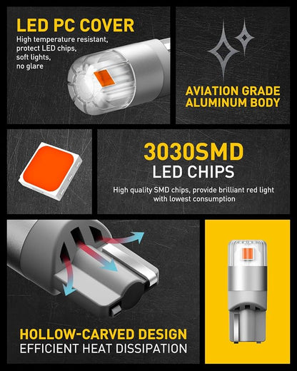 AUXITO Red 194 LED Light Bulbs, Super Bright 1:1 Size, License Plate Light 168 2825 W5W T10 Error Free Car Bulbs for Dome Map Door Courtesy Side Marker Cornering Trunk Light (Pack of 2)