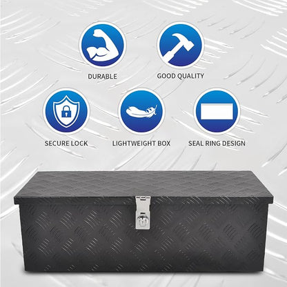 30” Heavy Duty Aluminum Truck Bed Tool Box 5 Bar Tread Waterproof Truck Tool Box Storage Organizer，Truck Box with Side Handle, Lock & Keys,Black (30"X13"X10")
