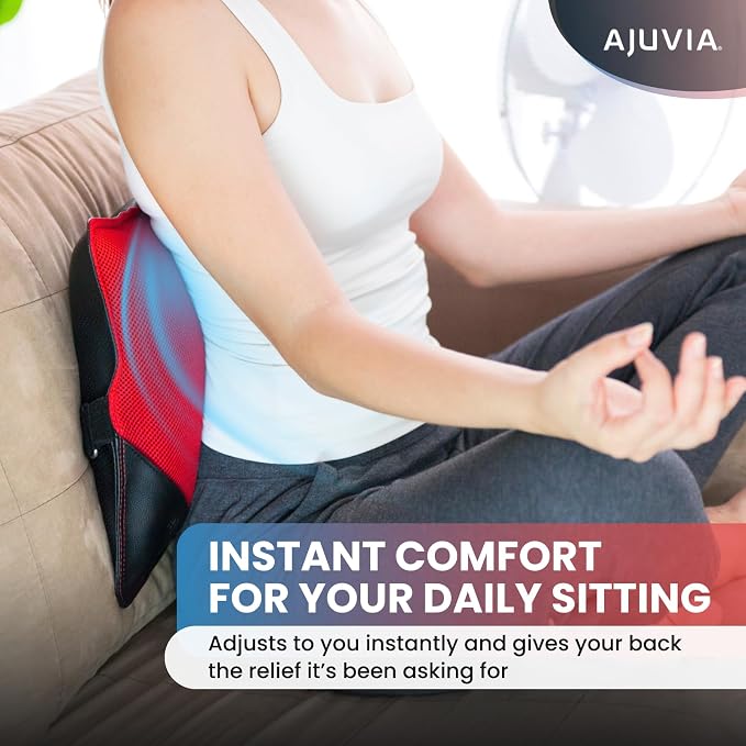 AJUVIA Back Vitalizer Lumbar Support Pillow | 4000+ Doctor Trusted Ergonomic Pillow Support for Office Chair, Home & Car | 3 Second Pain Relief, Better Posture, Sciatica & Lower Back Relief