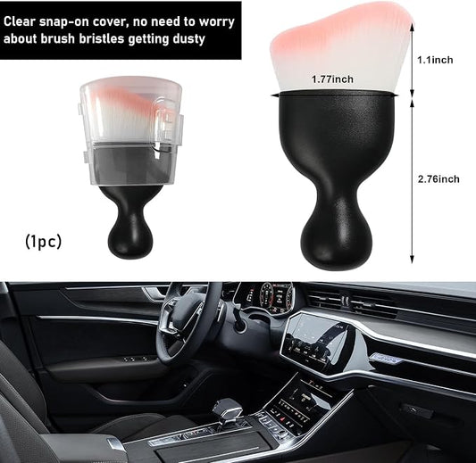 Ziciner Car Detailing Brush, Curved Soft Bristles Auto Removal Dust Collectors, Universal Vehicle Dashboard, Air Conditioner Vents etc Interior Cleaning Tool Accessory (White/Pink)
