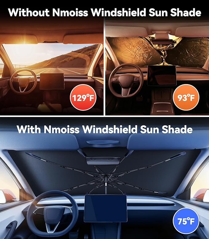 Nmoiss Windshield Sun Shade Umbrella for Honda Accord - [Vinyl Coating Heat Shield] Protect Car from Sun Rays & Heat Damage Keep Cool and Protect Interior, Spring Structure Edge