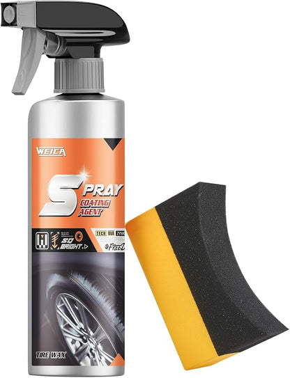 Tire Shine Spray Kit - Restore Deep Black Shine, Non-Greasy Finish, Prevents Fading & Cracking, Easy Apply with Brush 10.15 fl oz