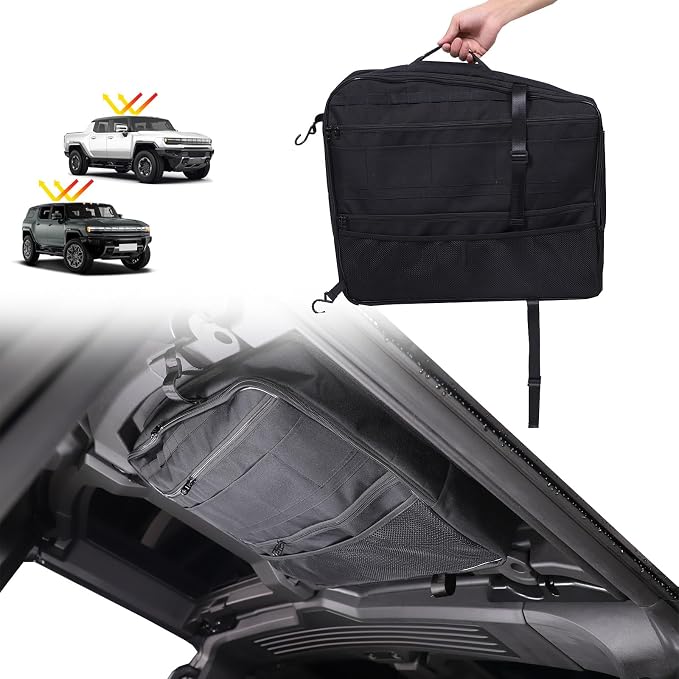 Roof Storage Bags Compatible with Hummer EV Accessories 2022-2026 SUV/SUT Overhead Storage Bag Organizer Cargo with Hardtop Suction Fixing Waterproof Can Foldable Sunshade