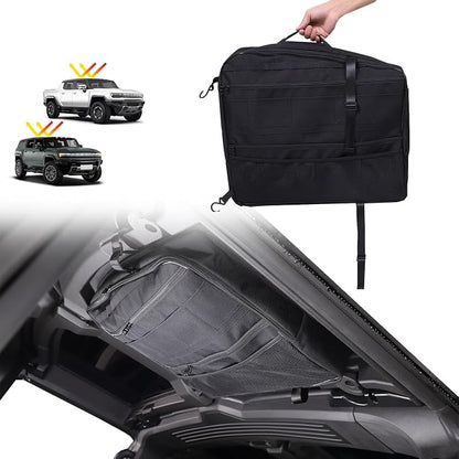 Roof Storage Bags Compatible with Hummer EV Accessories 2022-2026 SUV/SUT Overhead Storage Bag Organizer Cargo with Hardtop Suction Fixing Waterproof Can Foldable Sunshade